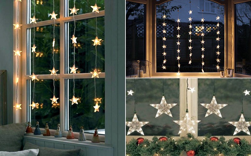 Trang trí Noel trên cửa kính bằng đèn phát sáng