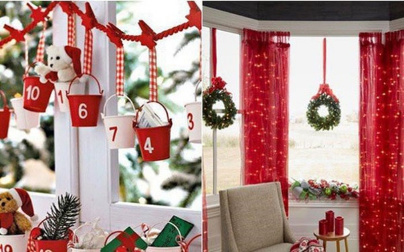 Trang trí Noel trên cửa kính bằng đồ handmade